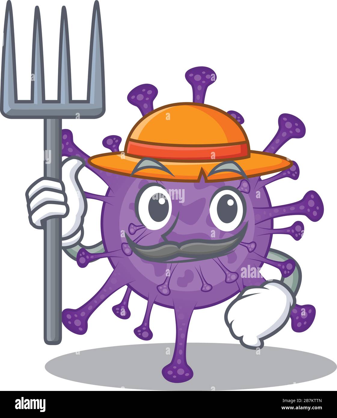 Bovine coronavirus in Farmer cartoon character with hat and pitchfork