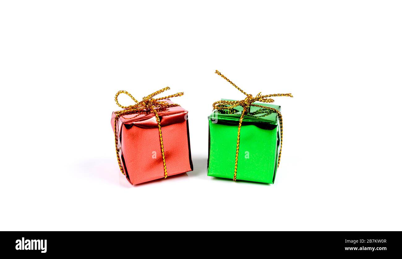 Different Christmas gift boxes on white background Stock Photo