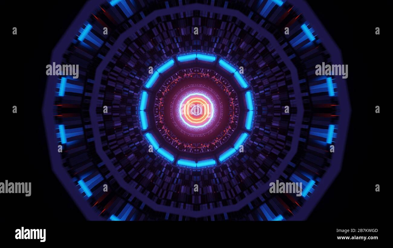 Abstract background with circular colorful glowing neon lights, a 3D ...