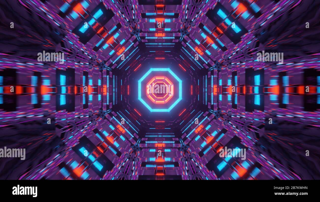 Abstract geometric background with colorful glowing neon lights, a 3D ...