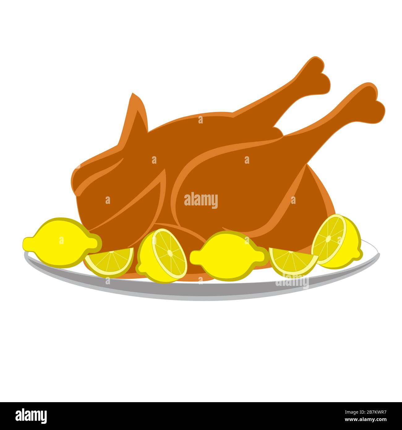 Fried chicken with lemons isolated white background. Stock Vector