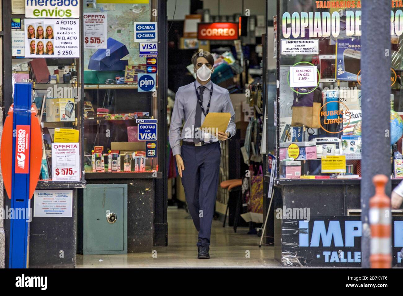 Buenos Aires, Federal Capital, Argentina. 16th Mar, 2020. More and more people wear masks in Buenos Aires as a protection measure against the Coronavirus. Credit: Roberto Almeida Aveledo/ZUMA Wire/Alamy Live News Stock Photo