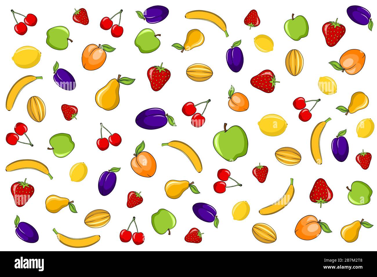 Cartoon colorful fruits over white background Stock Photo