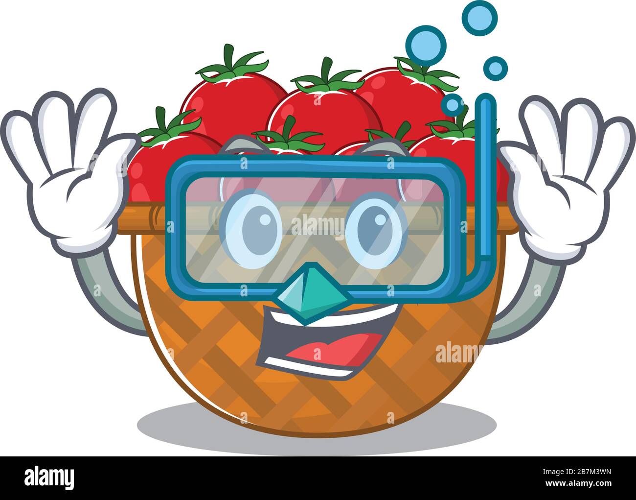 A cartoon picture featuring tomato basket wearing Diving glasses Stock