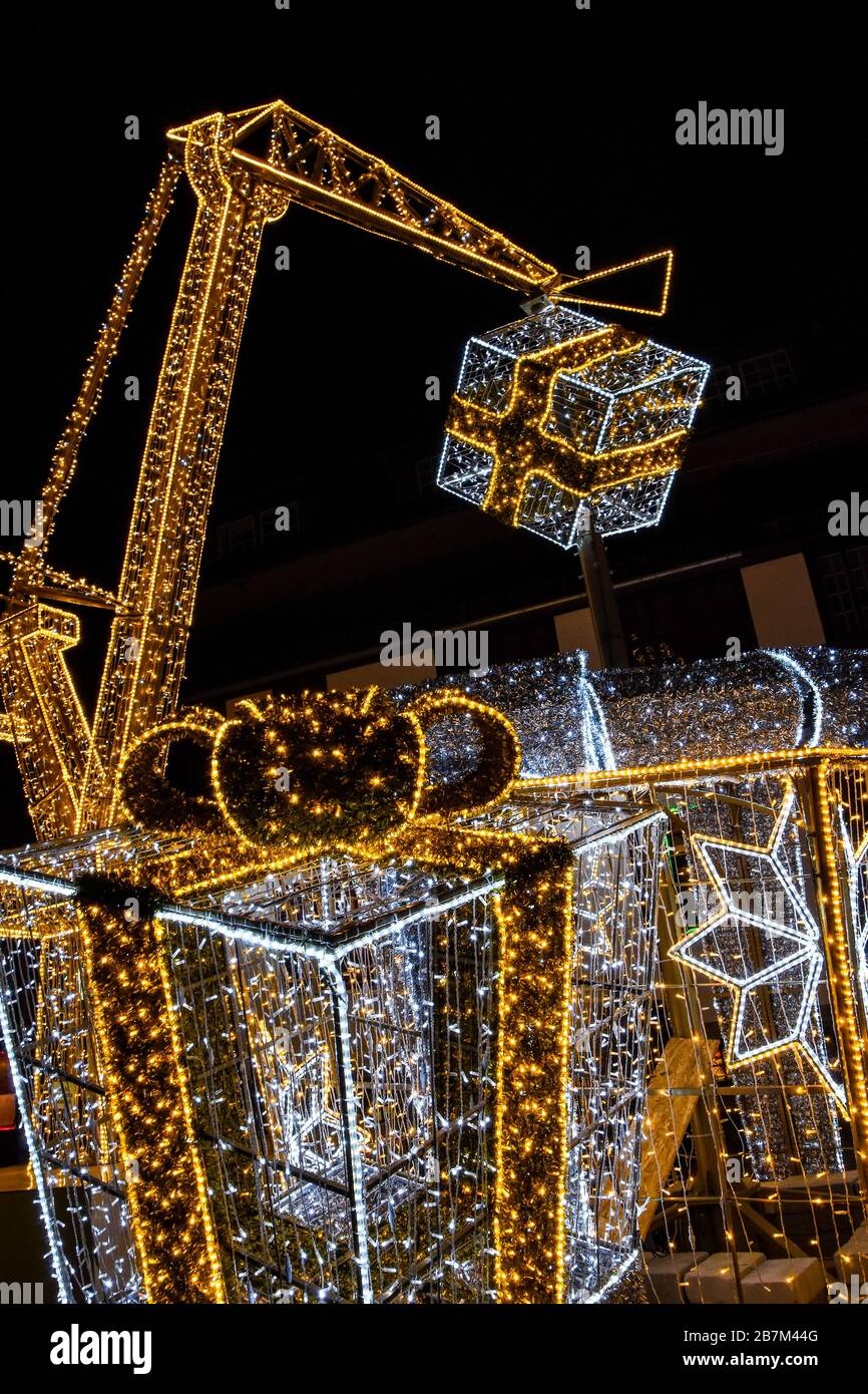 christmas light present boxes Stock Photo Alamy