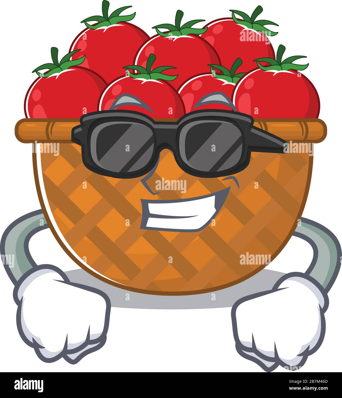Super cool tomato basket mascot character wearing black glasses Stock