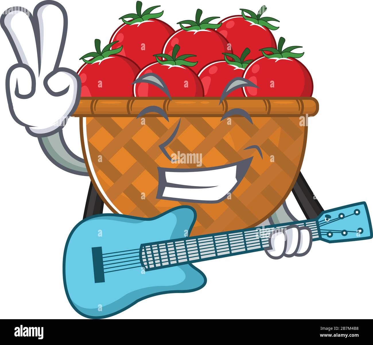 Supper cool tomato basket cartoon playing a guitar Stock Vector
