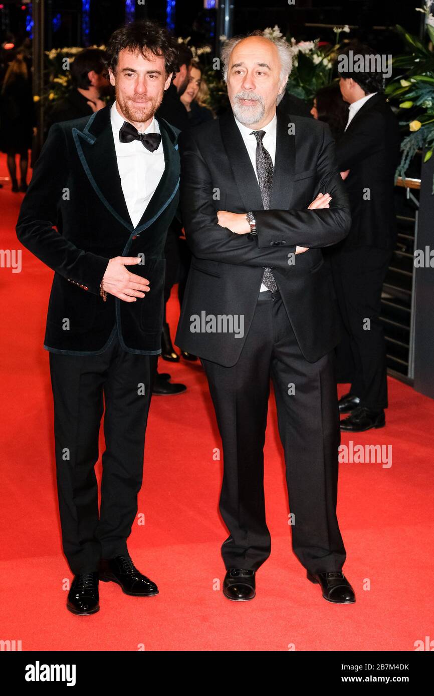 Elio Germano and Giorgio Diritti poses on the red carpet at Closing Ceremony and Awards during the 70th Berlin International Film Festival ( Berlinale ) on Saturday 29 February 2020 at Berlinale Palast, Potsdamer Platz, Berlin. . Picture by Julie Edwards. Stock Photo