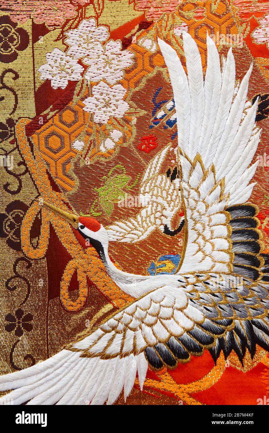 Traditional japanese kimono textile pattern style with crane element.  Ornamental Stock Photo - Alamy