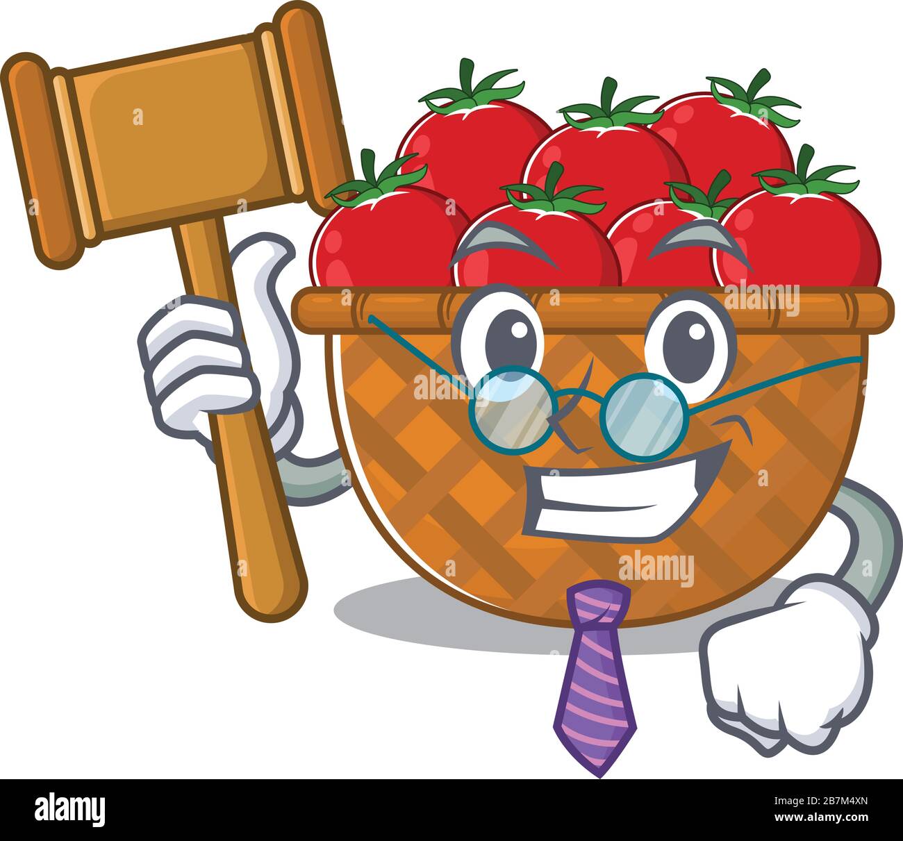 Charismatic Judge tomato basket cartoon character design wearing cute