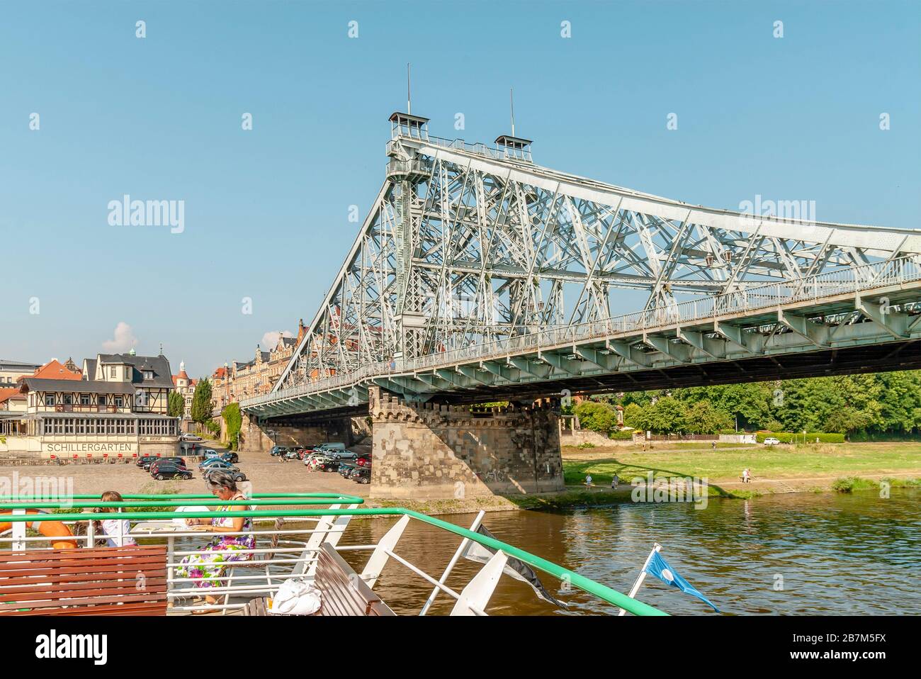 'Blue Erik Burbulla Wonder' (Blaues Wunder) Bridge of Dresden, Saxony, Germany Stock Photo