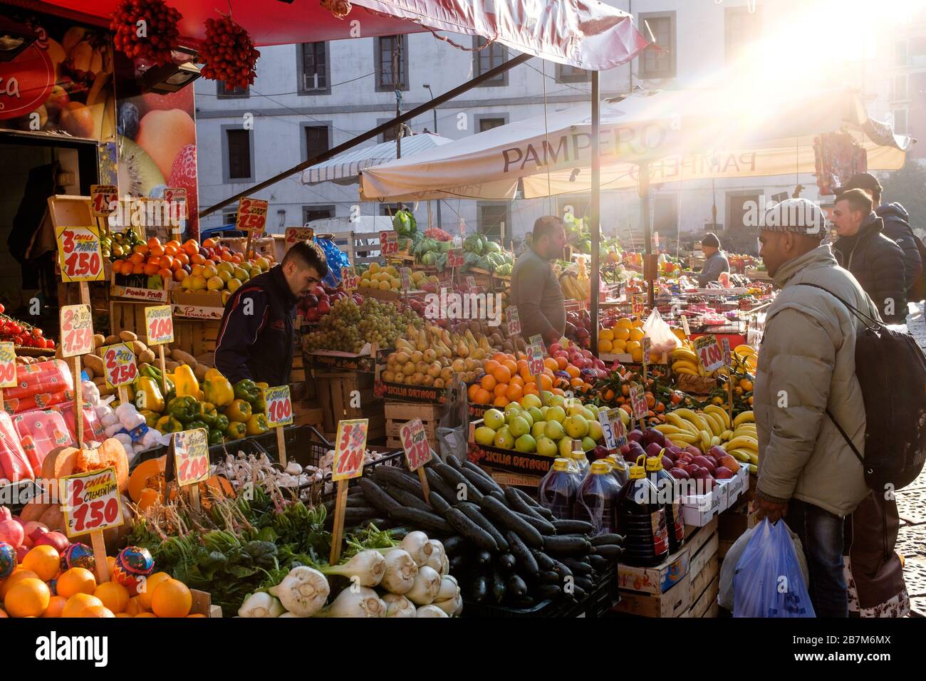 Naples, Italy - August 12 2015: Historical food market in city center Stock Photo