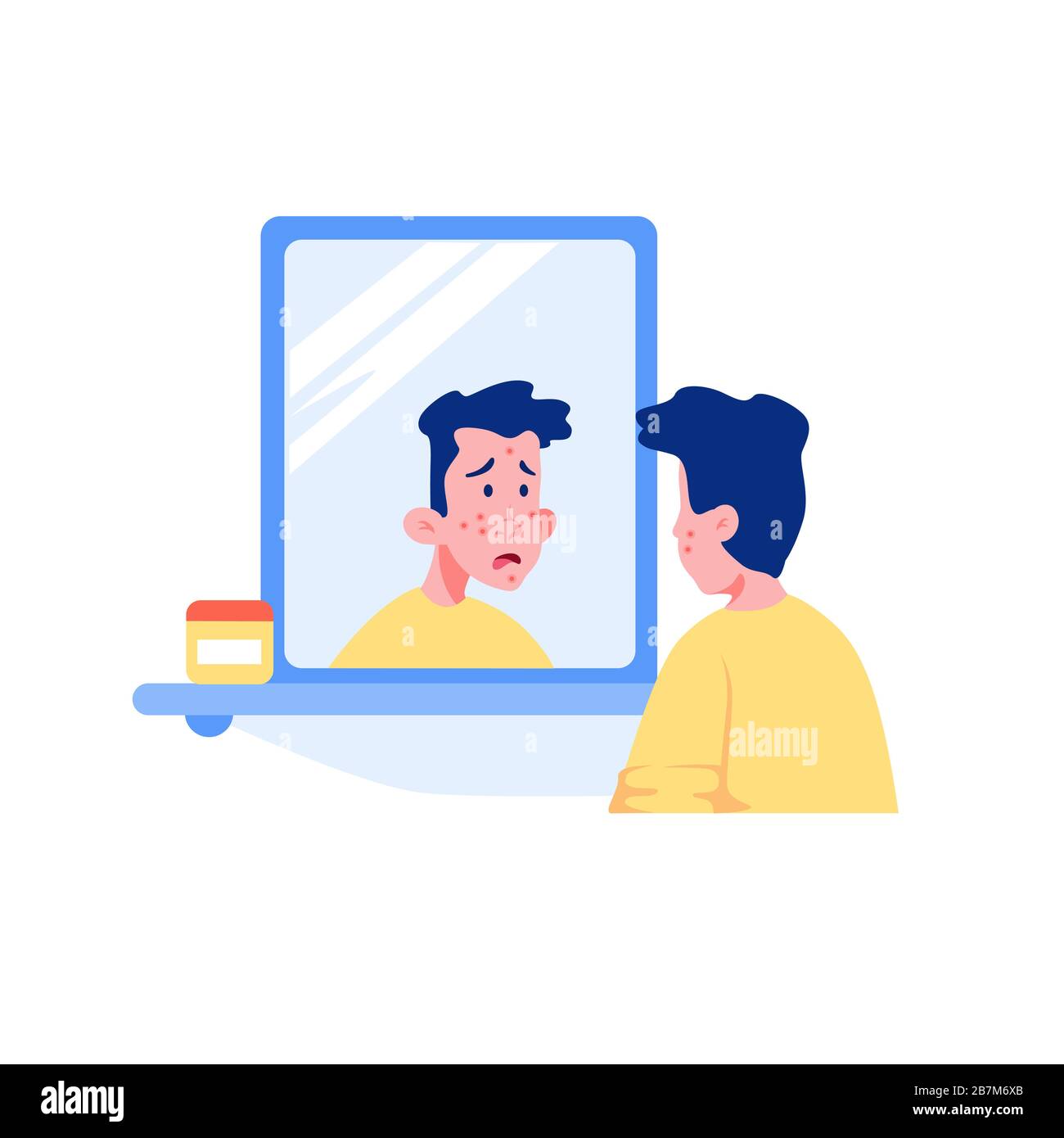 Surprised teenage guy with acne face looking at mirror vector graphic  illustration Stock Vector Image \u0026 Art - Alamy, image size:1300x1390