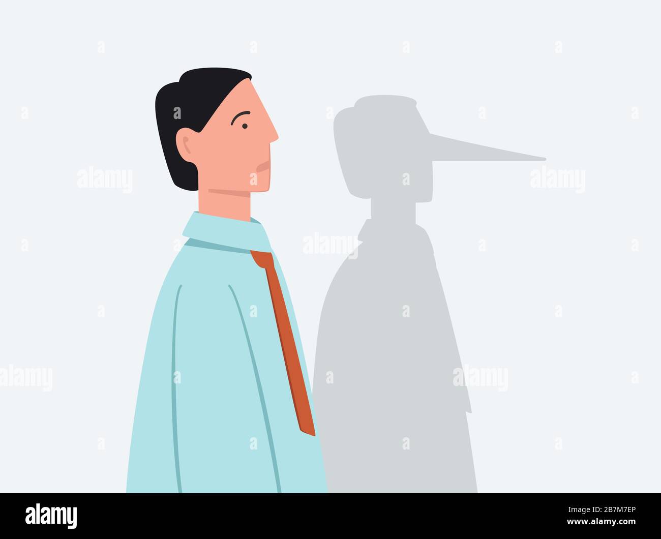 Cartoon businessman with shadow of long lie nose vector flat illustration Stock Vector