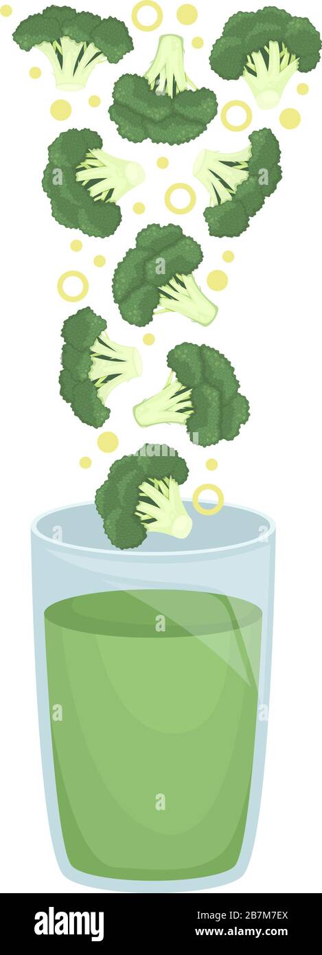 Green vegetarian broccoli smoothie. Isolated flat vector illustration. Stock Vector