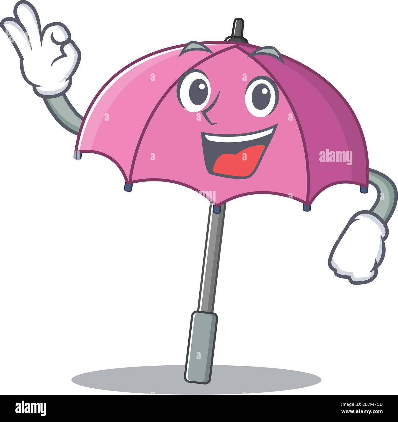 Pink umbrella cartoon character design style making an Okay gesture