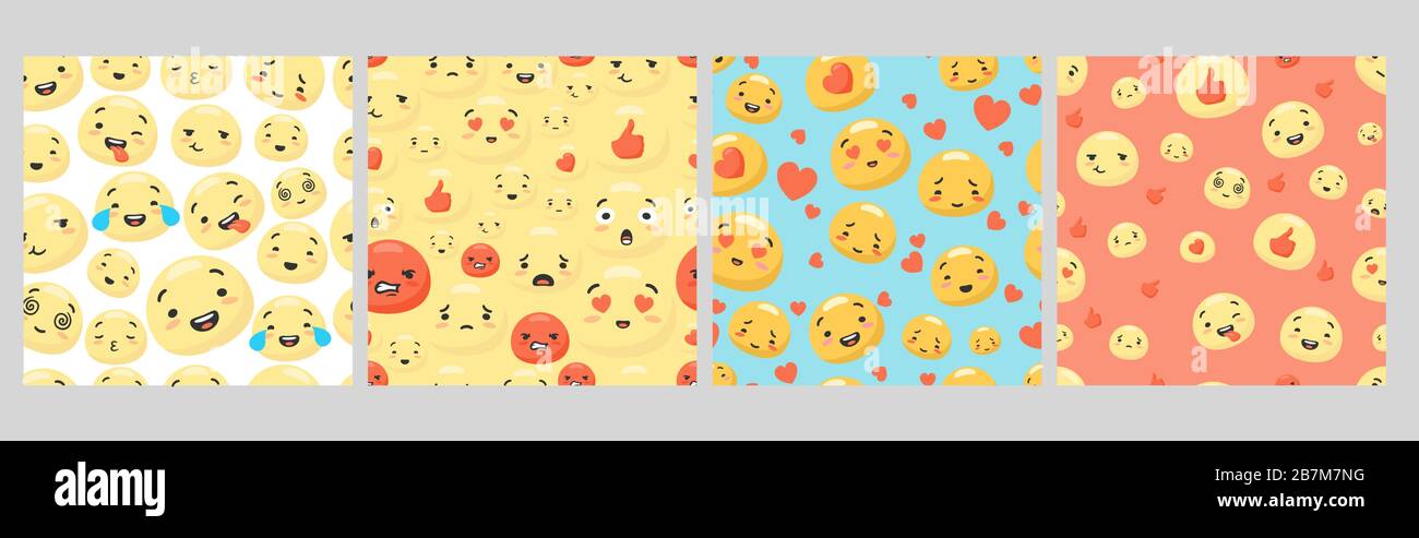 Set of various colorful smiley face with different expression seamless pattern Stock Vector