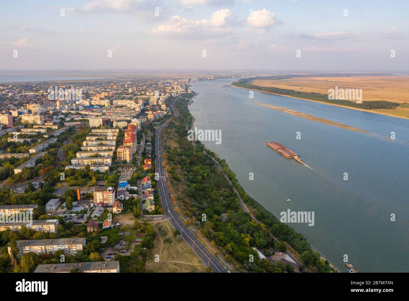 Aerial View Of Galati City Romania Danube River Near City With Sunset Warm Light Stock Photo Alamy