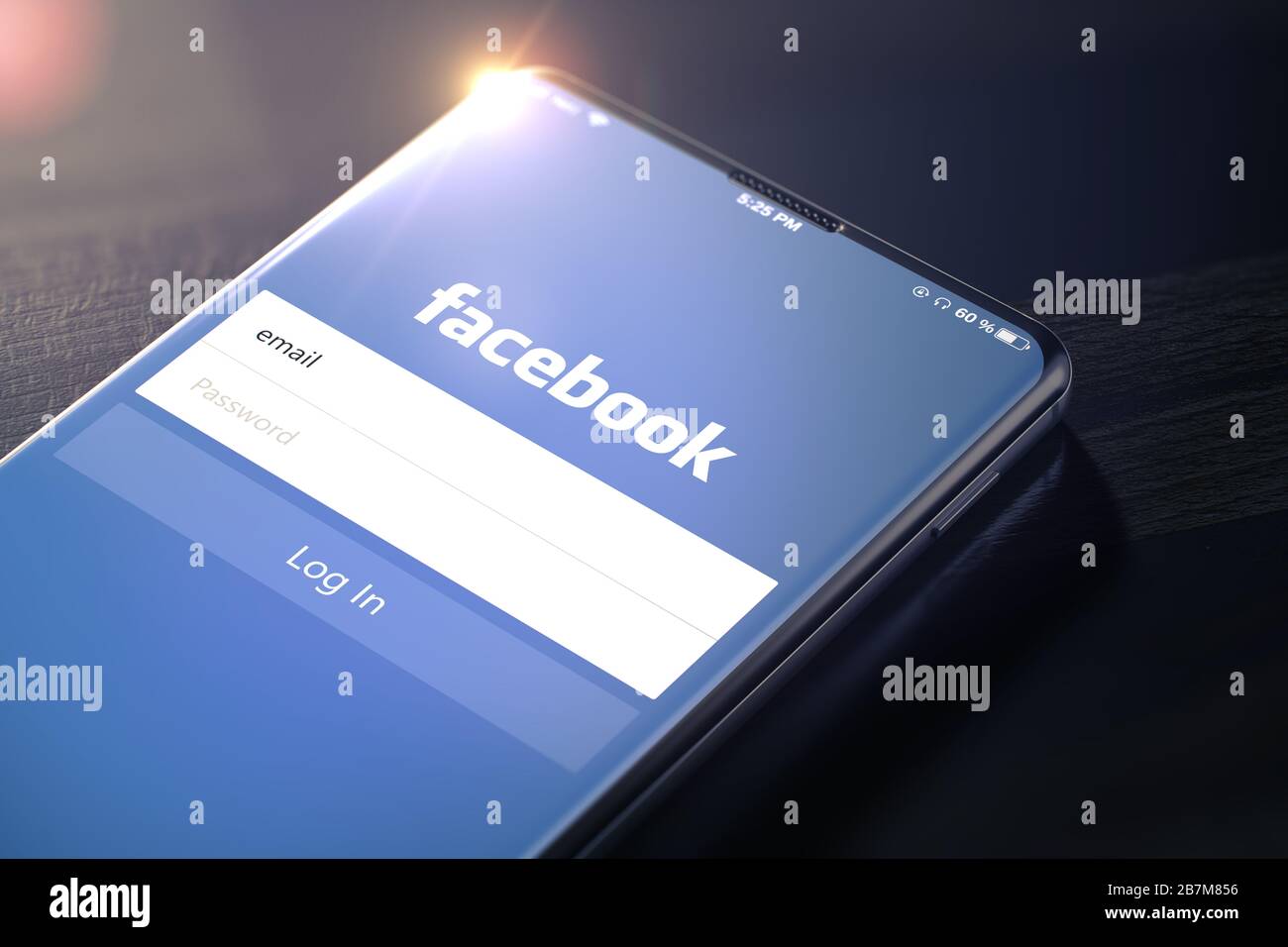 KYIV, UKRAINE-JANUARY, 2020: Facebook on Smartphone Screen. Facebook is a Most Popular Social Media Tool for Communication, Sharing Information and Content Between People in Internet. 3D Illustration Stock Photo