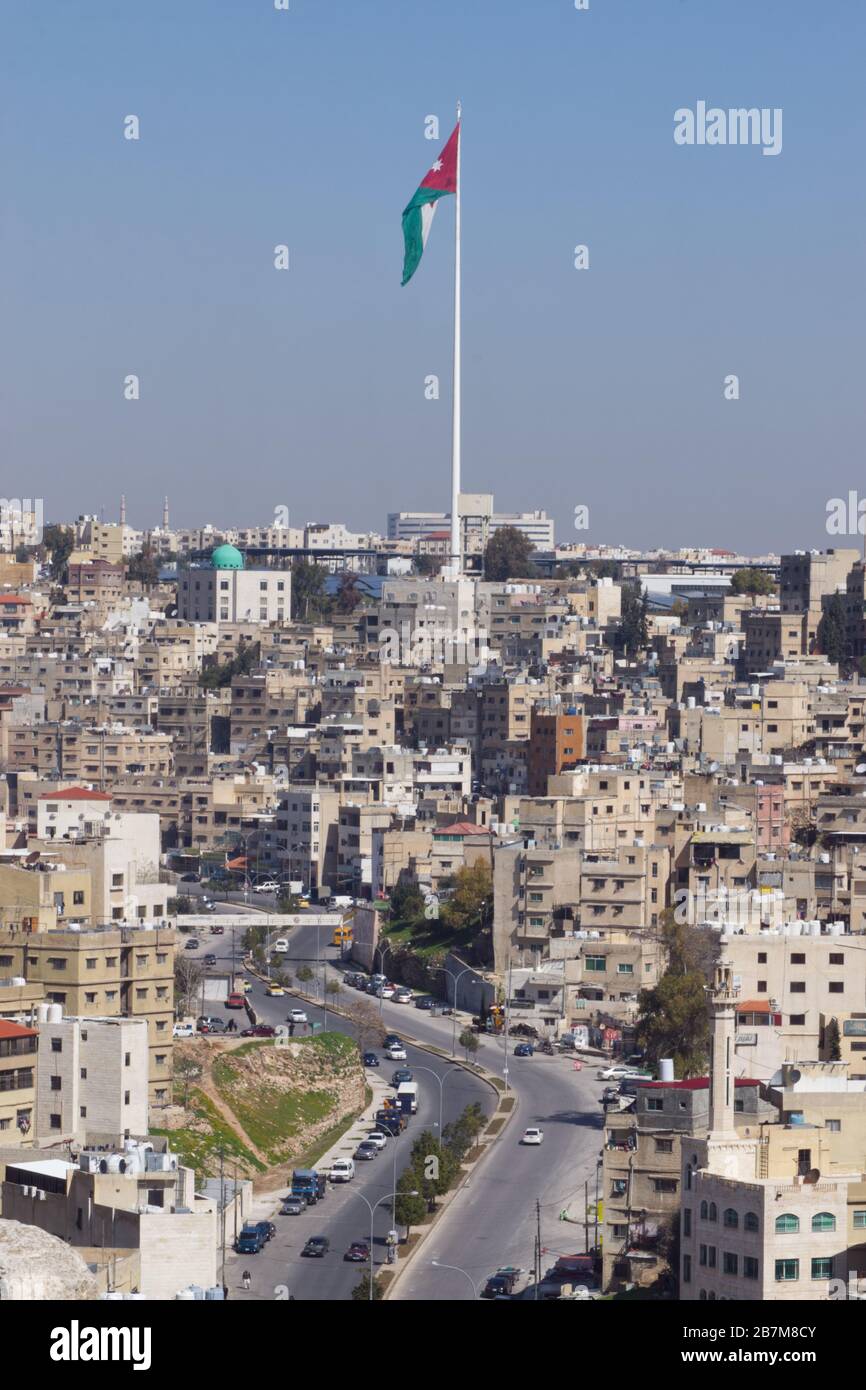 Amman / Jordan - 8 March 2020: The city centre of Amman is congested due to heavy traffic near the Citadel and the Old City Stock Photo