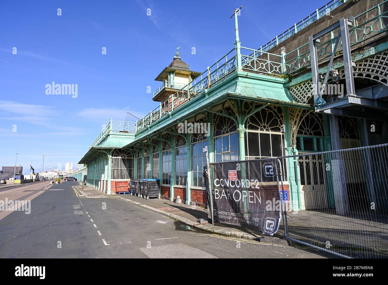 Brighton UK 17th March 2020 - The famous Concorde 2 music venue and bar in Brighton  has temporarily closed due the Coronavirus COVID-19 crisis. The government yesterday announced that it advised people  to keep away from social gatherings in pubs , clubs and restaurants : Credit Simon Dack / Alamy Live News Stock Photo