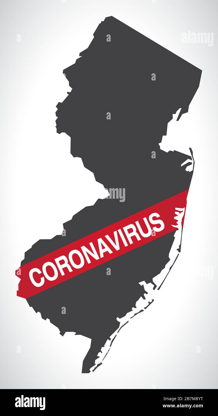 New Jersey USA federal state map with Coronavirus warning illustration