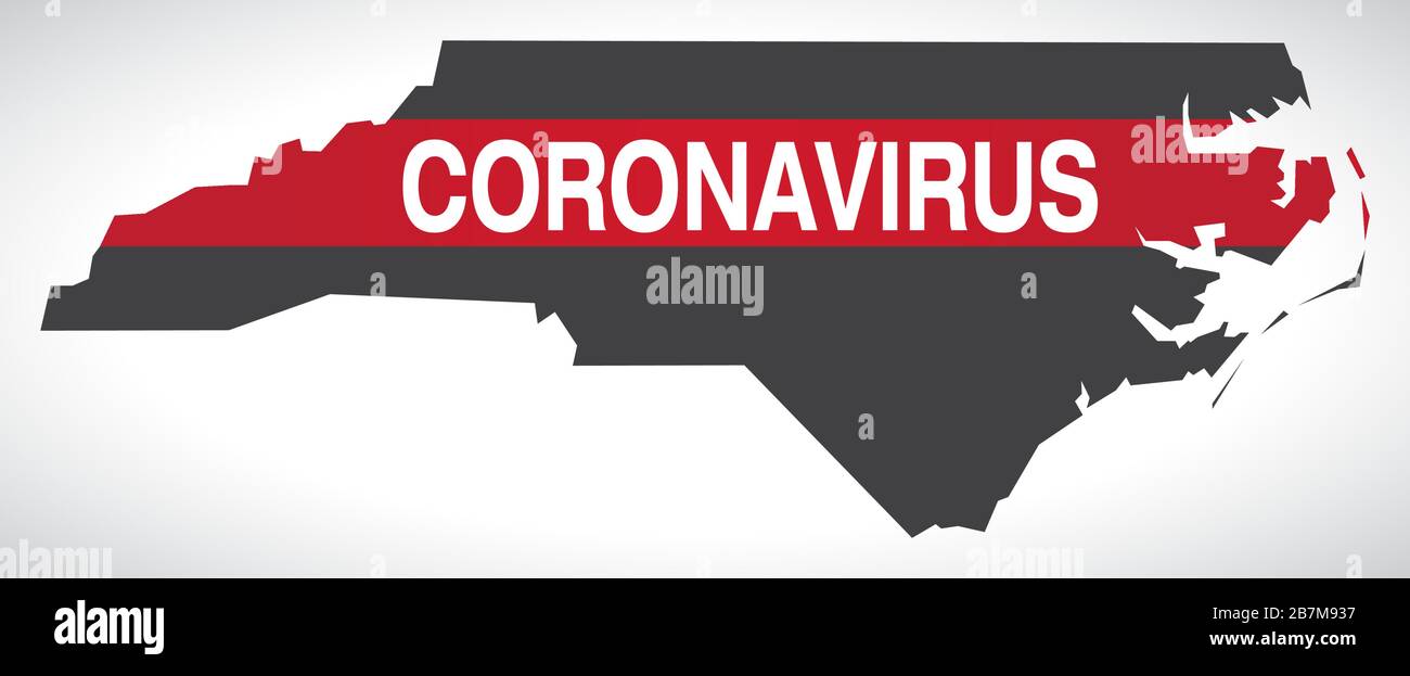 North Carolina USA federal state map with Coronavirus warning illustration Stock Vector