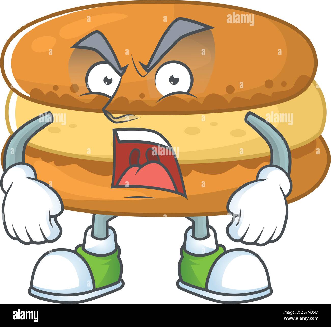 Chocolate macarons mascot design concept showing angry face Stock ...