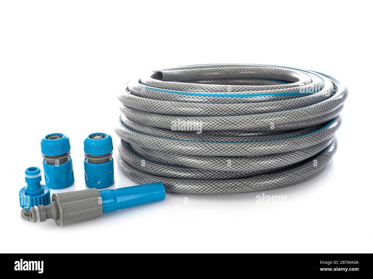 garden hose in front of white background Stock Photo Alamy