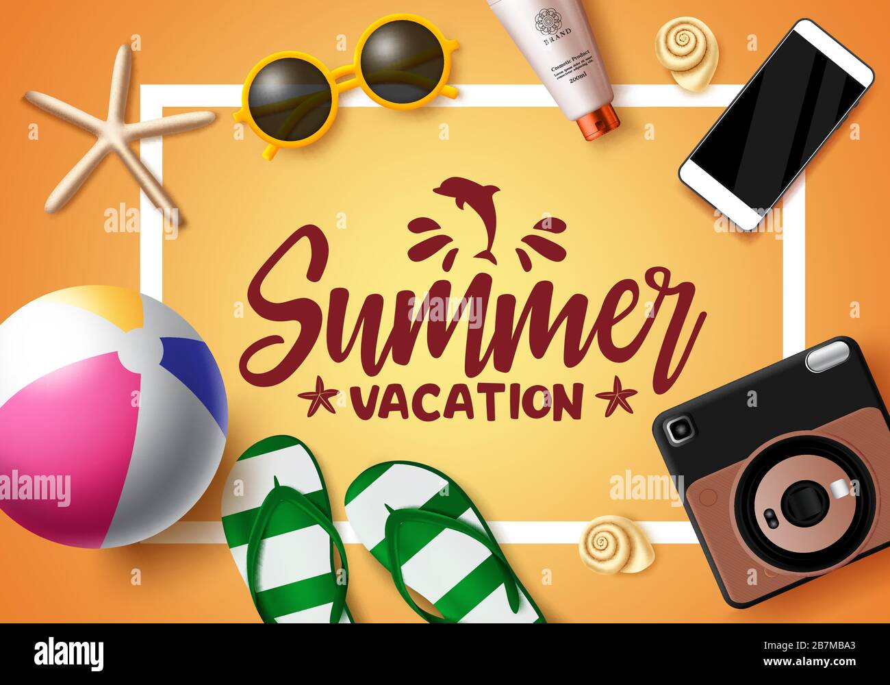 Summer vacation vector banner template. Summer vacation text in white ...