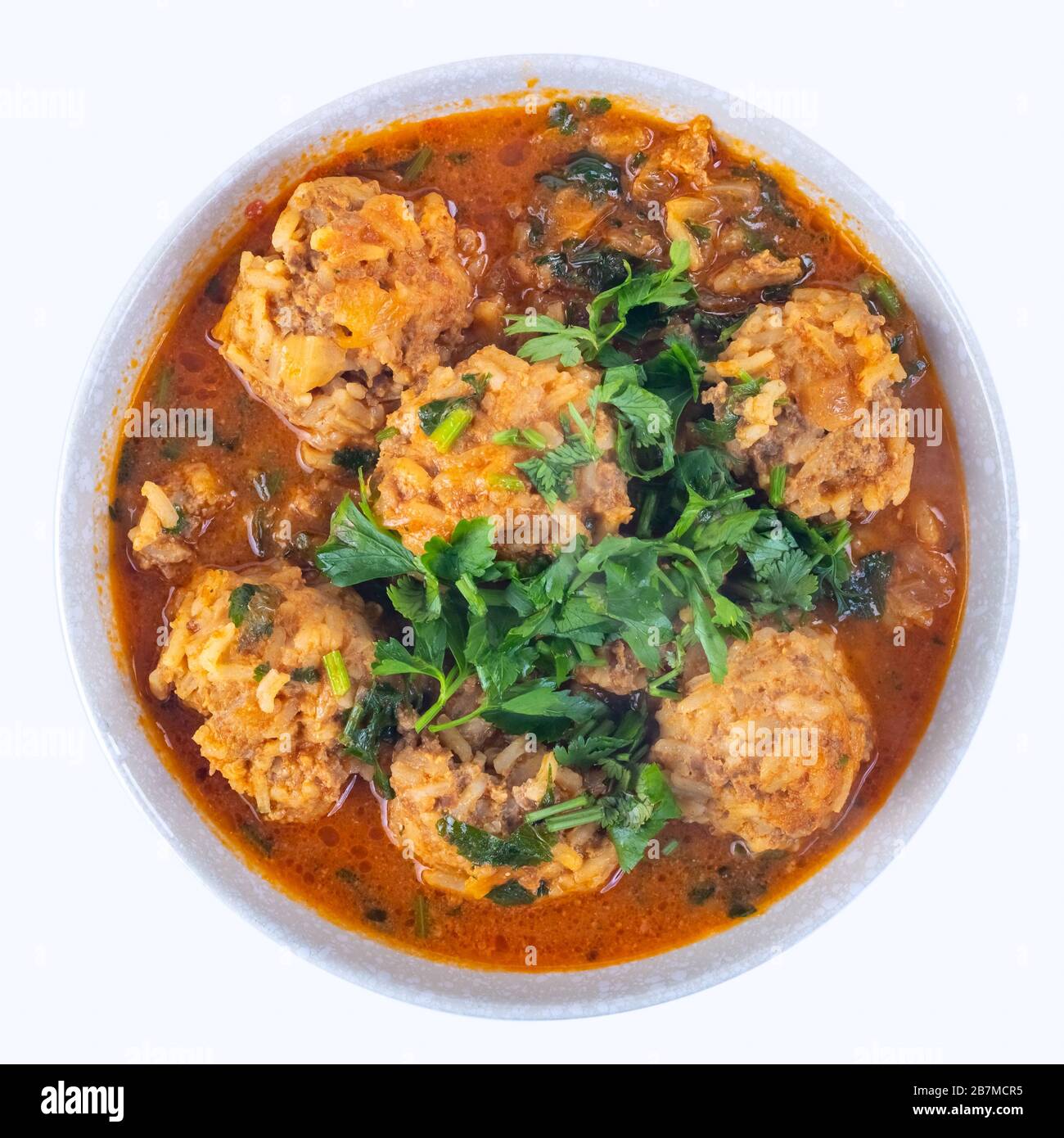 Delicious Swedish meatballs with a hearty brown sauce with parsley Stock Photo
