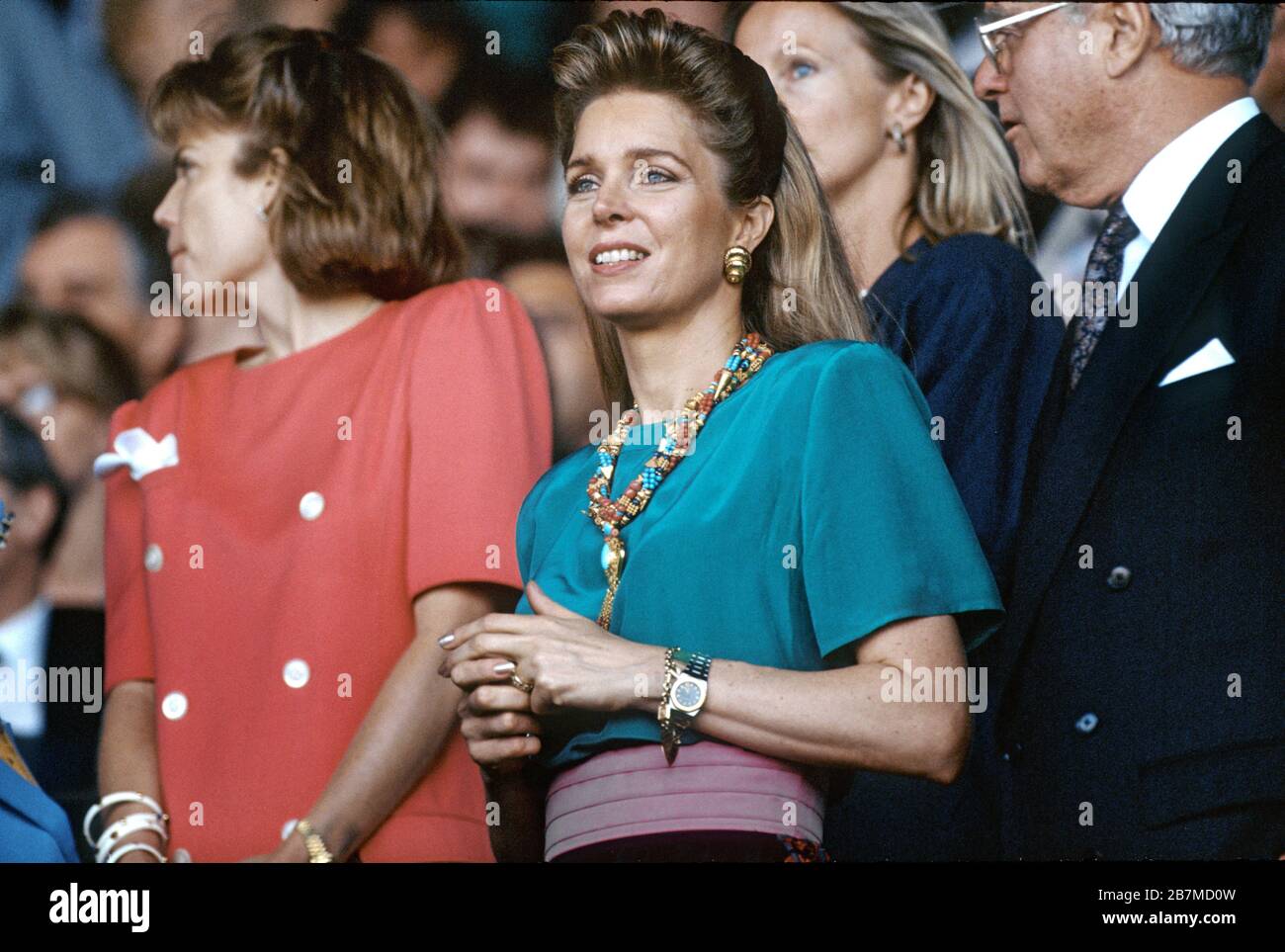 HM Queen Noor of Jordan - Noor Al-Hussein attends the European special Olympics, Hampden Park, Glasgow, Scotland 1990 Stock Photo