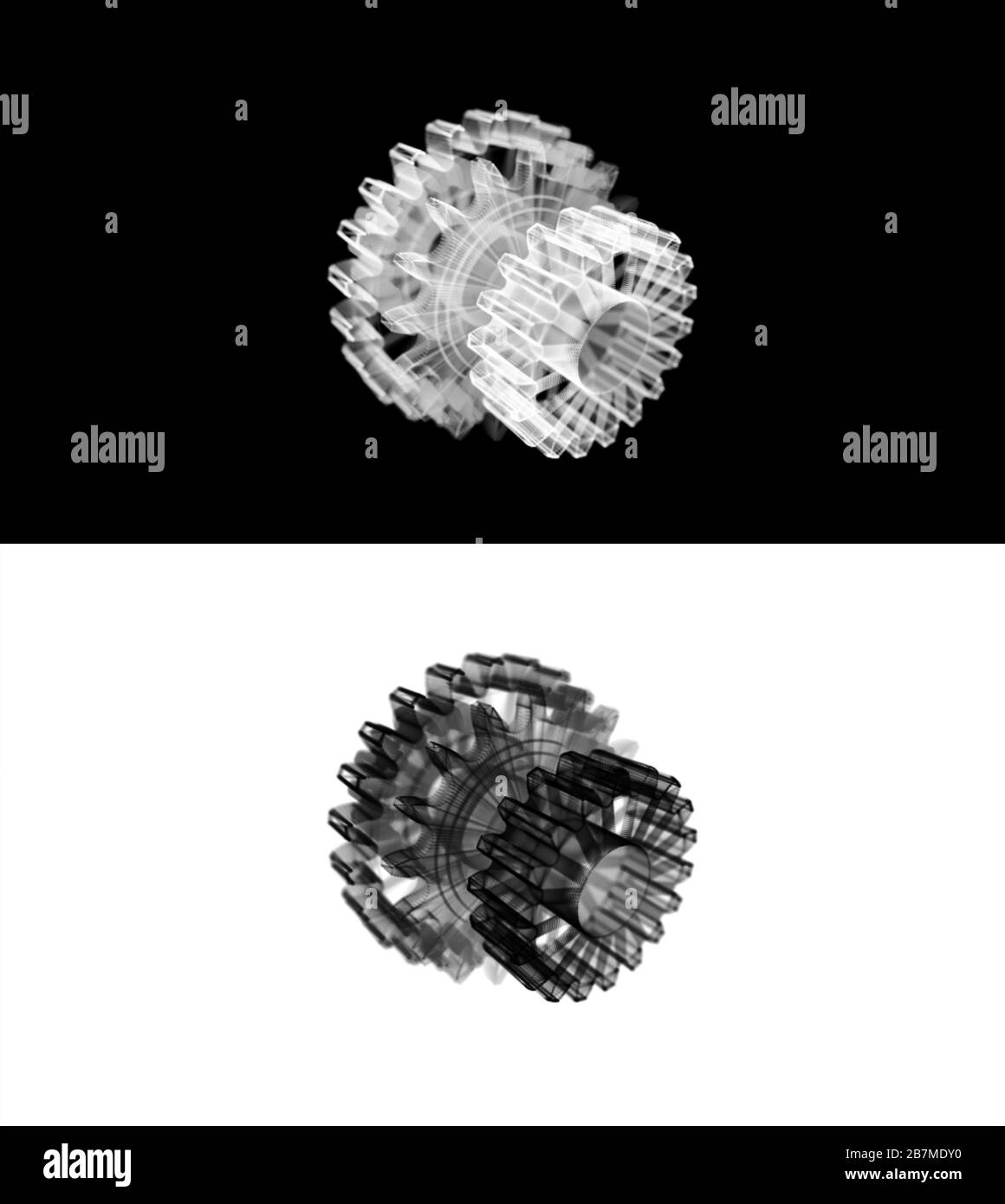 3D Rendering outline set of gear, wireframe a group of gear, for ...