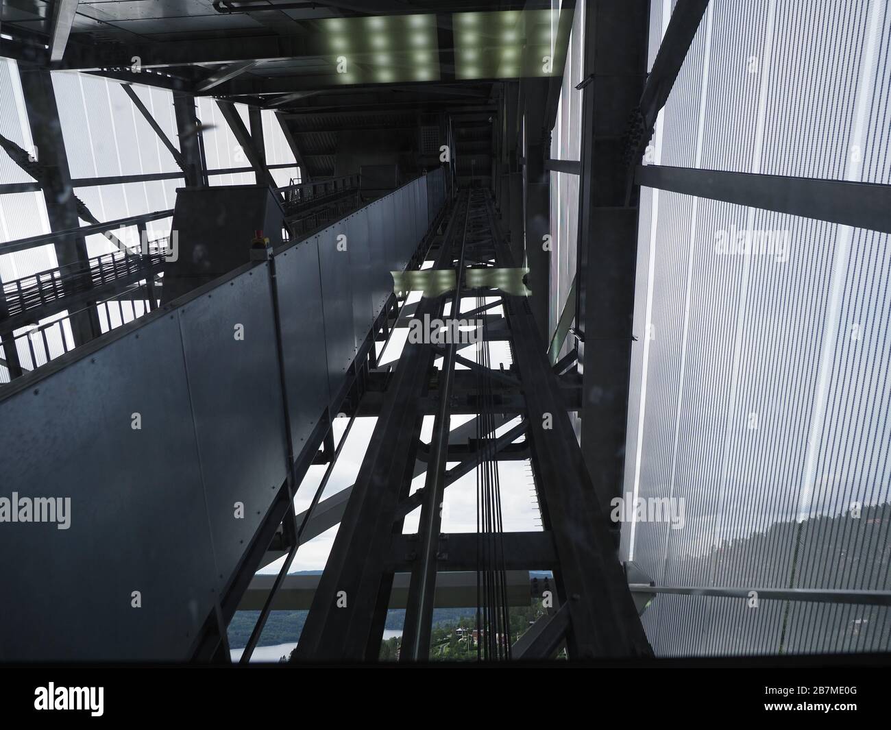 Metal indoor of ski jump elevator in Holmenkollen near european capital