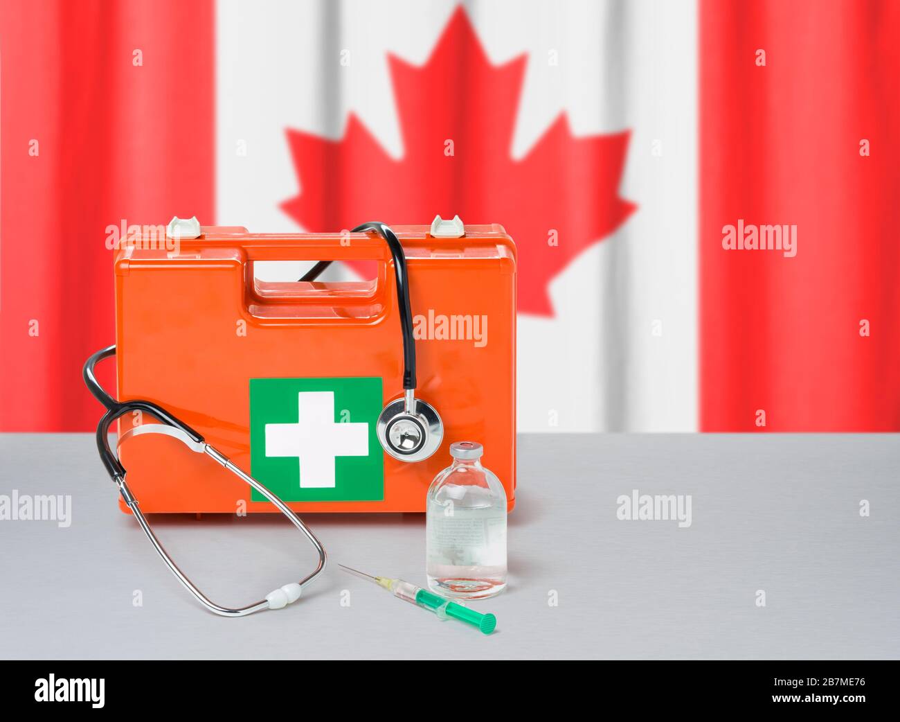 First aid kit with stethoscope and syringe Canada Stock Photo Alamy