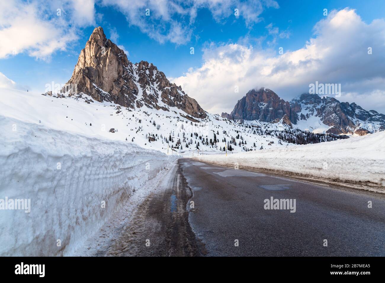 Mountain pass in the European Alps on a winter day Stock Photo