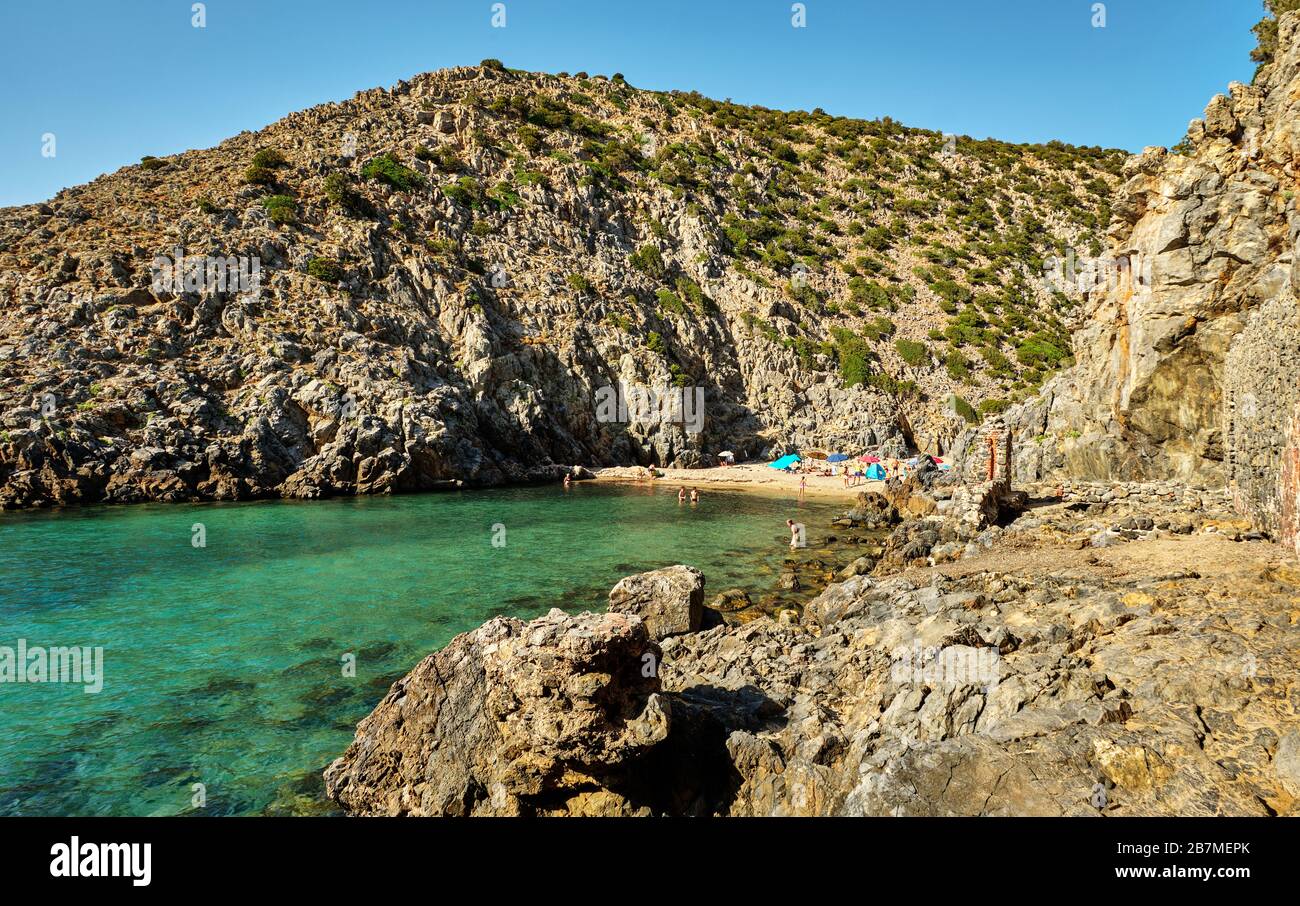 Cala Domestica, particular sardinian beach in a closed cliff, Buggerru, Sardinia, Italy Stock Photo