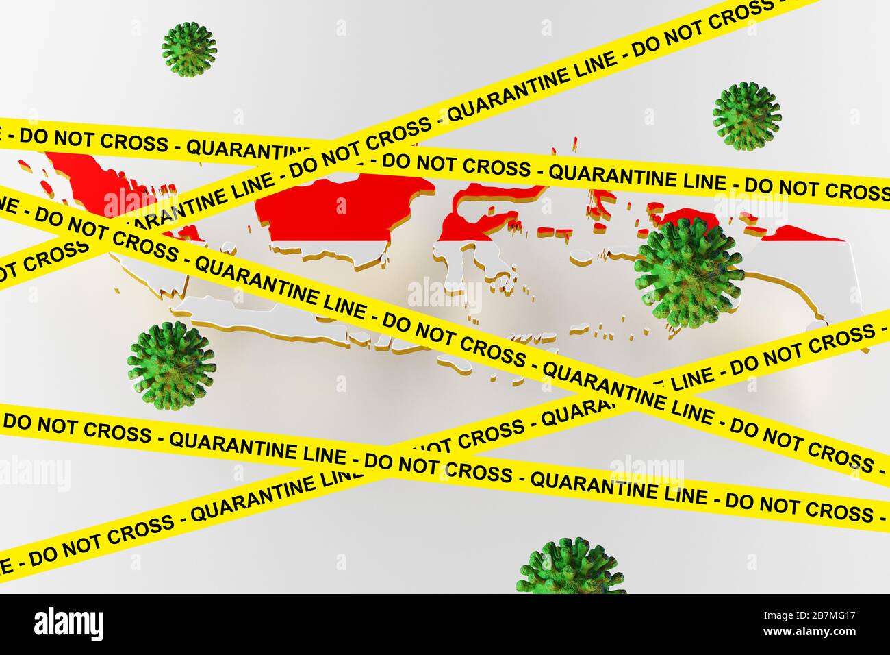 Indonesia waving flag with green viruses. Coronavirus Concept. covid-19 3d render Stock Photo