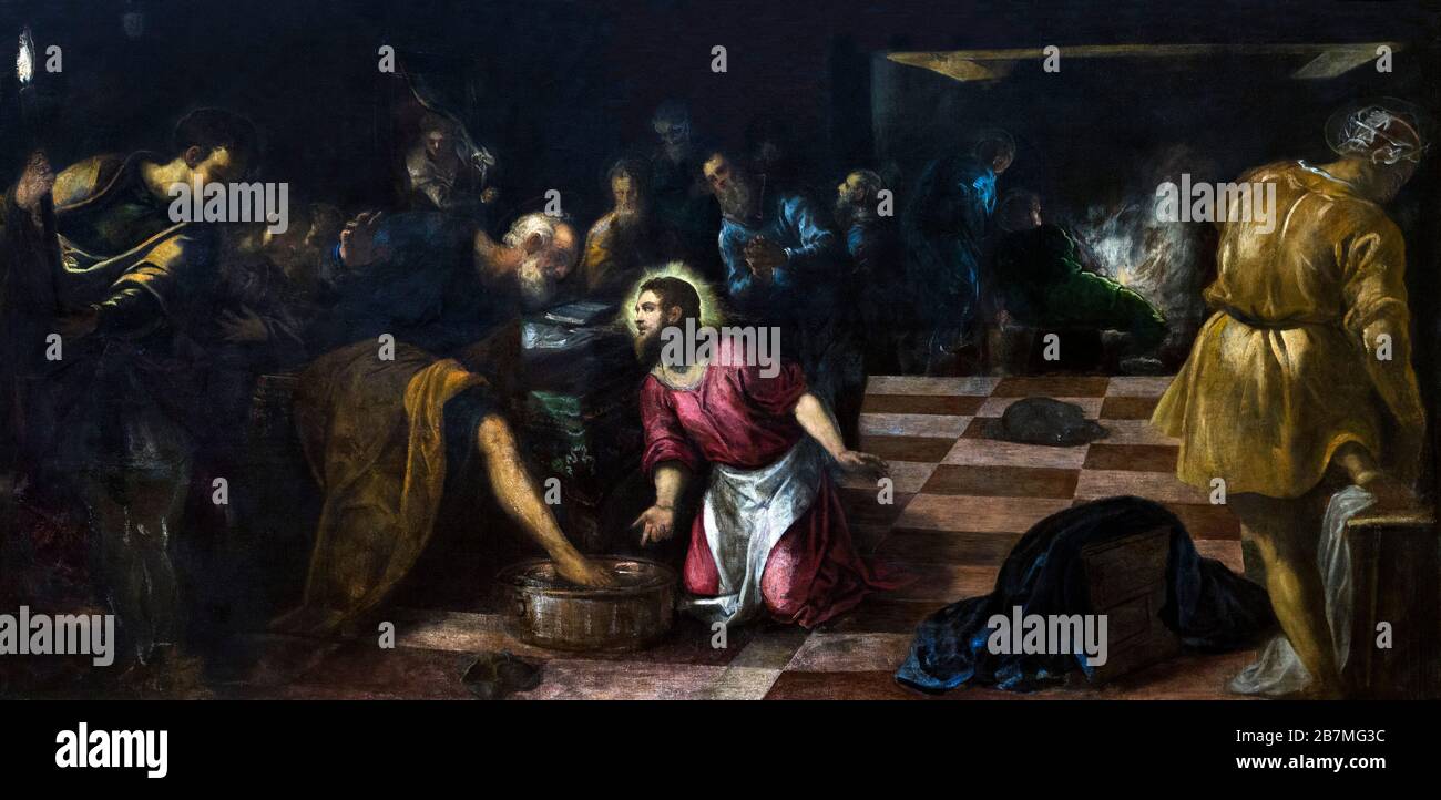 Christ washing the Feet of the Disciples, Jacopo Tintoretto, circa 1575-80, Stock Photo