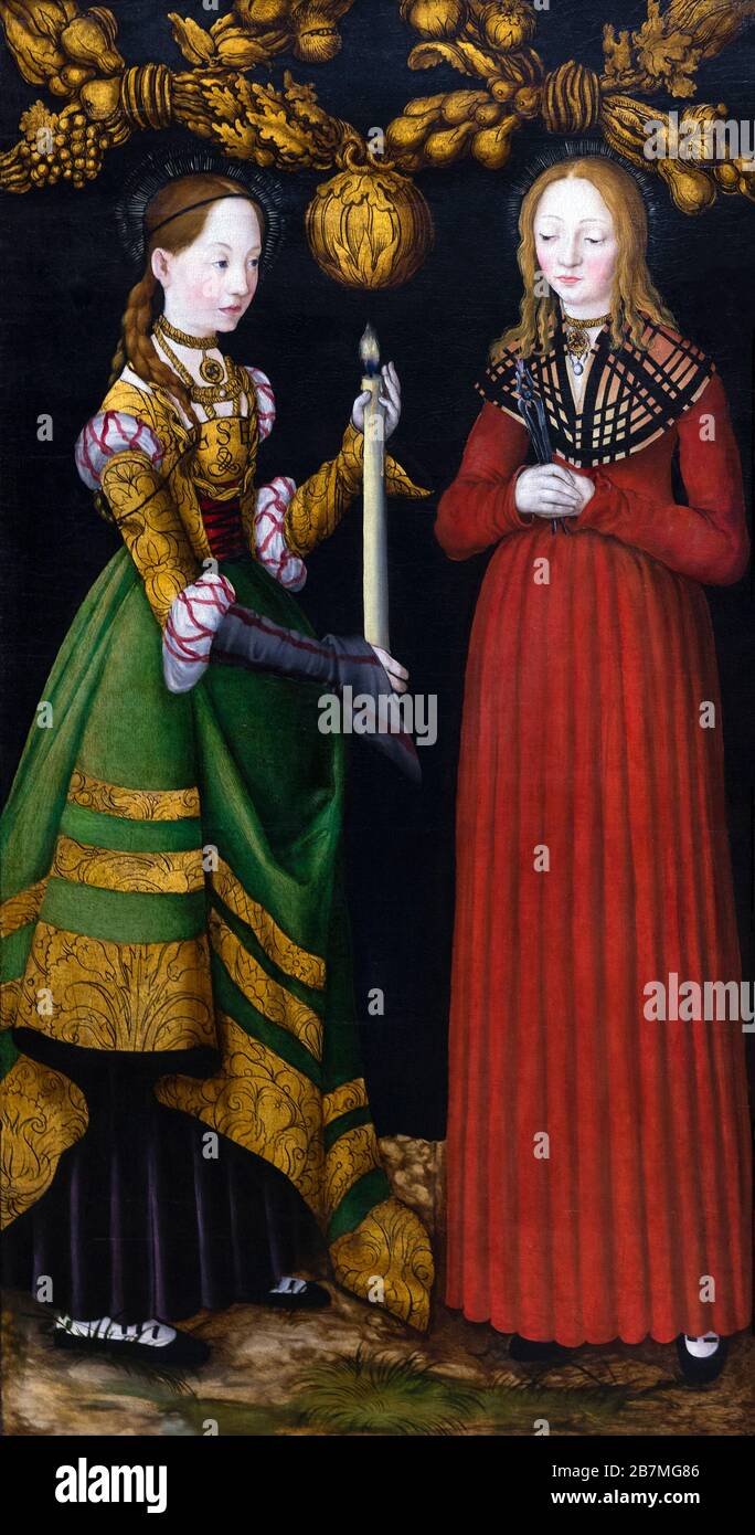Saints Genevieve and Appollonia, Lucas Cranach the Elder, 1506, Stock Photo