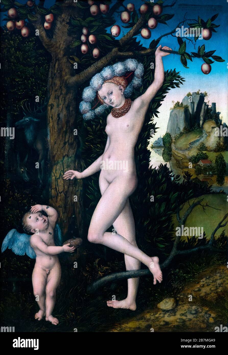 Cupid complaining to Venus, Lucas Cranach the Elder, circa 1530, Stock Photo
