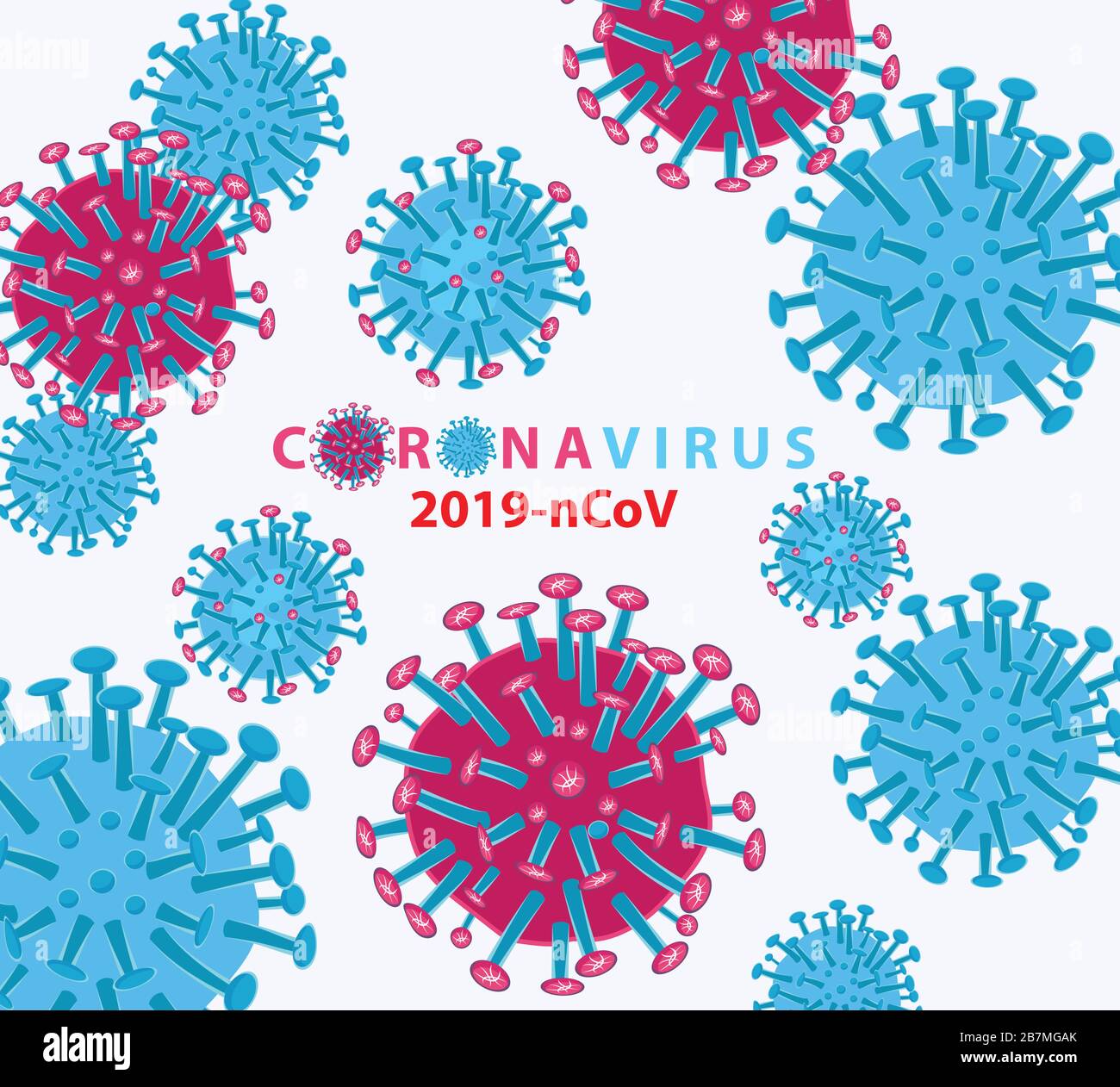 Coronavirus (2019-nCoV). Virus Covid 19-NCP. Coronavirus nCoV denoted is single-stranded RNA virus. Background with realistic red and white virus cell Stock Vector