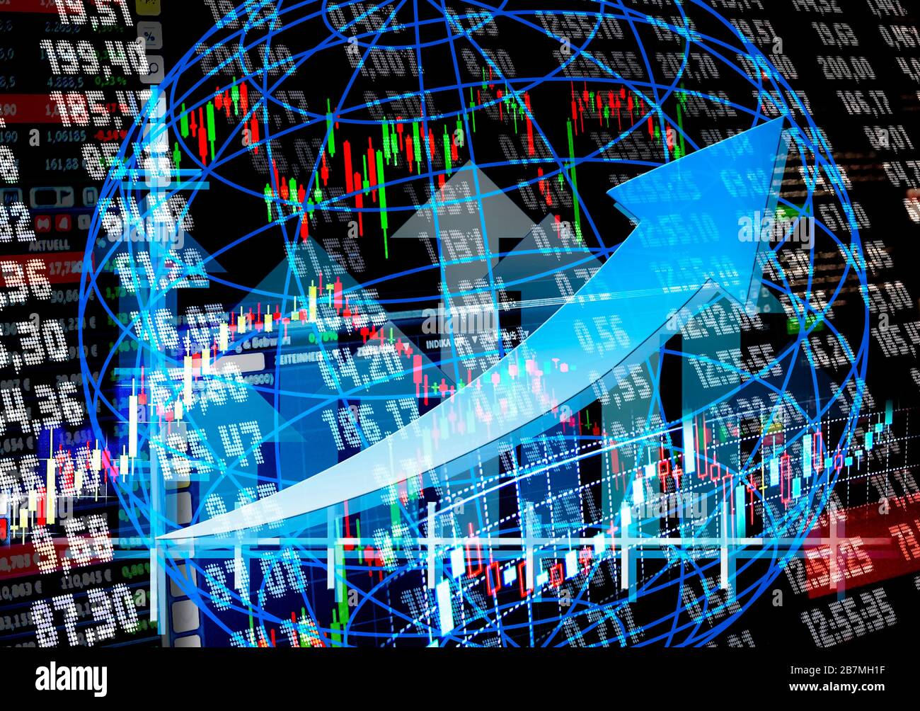 Course chart and graphic with an arrow pointing upwards Stock Photo Alamy