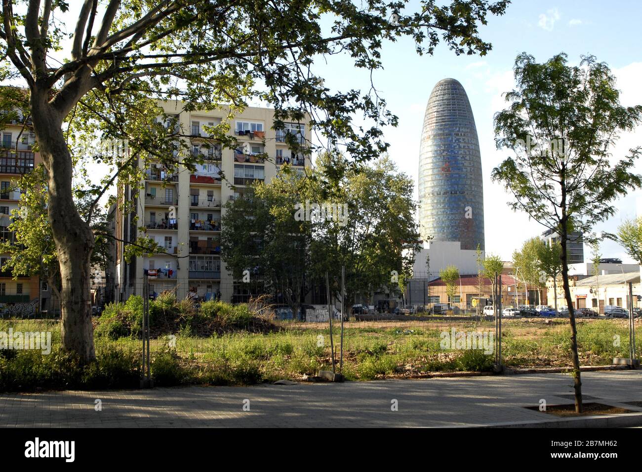 Torre Glòries, formerly Torre Agbar marks the entrance door to the technological district of Barcelona known as District 22 @ Stock Photo