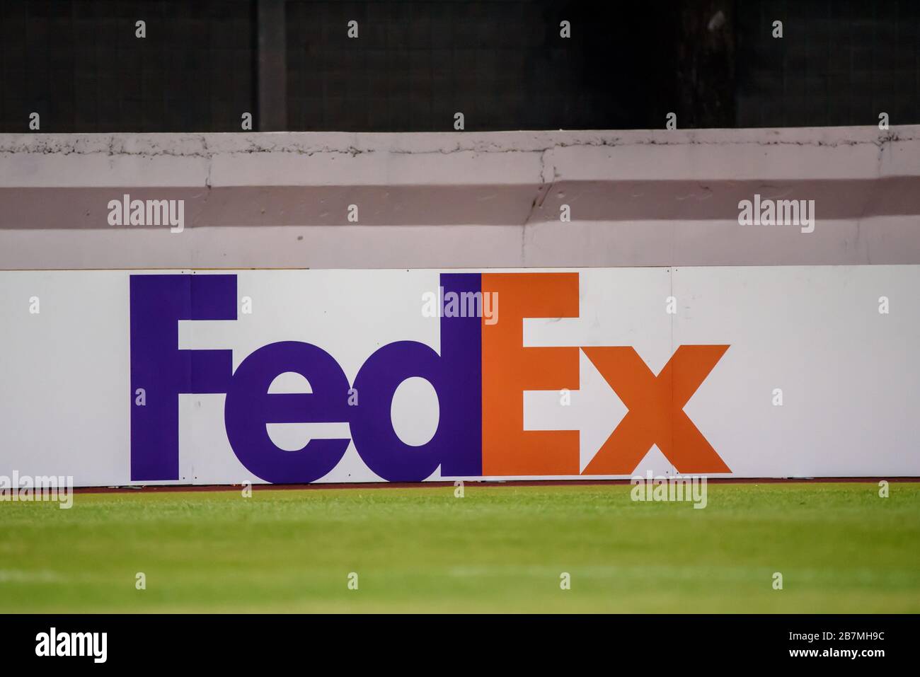 RIGA, LATVIA. 6th June 2019. FedEx logo, during Latvia - Slovenia football game. FedEx Corporation is an American multinational delivery services company Stock Photo