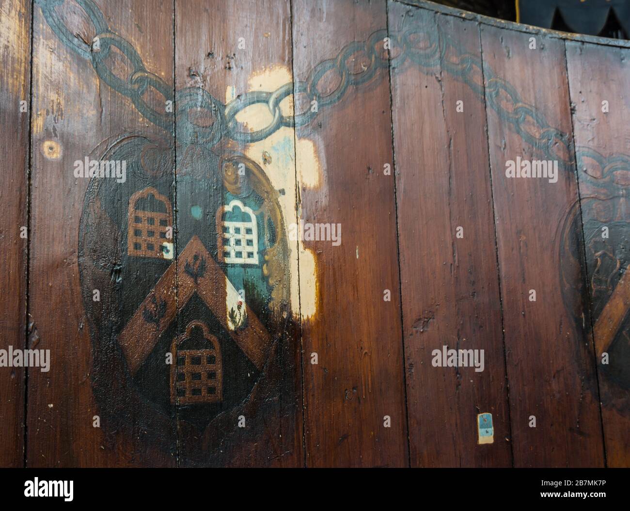 Painted coat of arms in the Magdalen Chapel, Cowgate, Edinburgh. Stock Photo