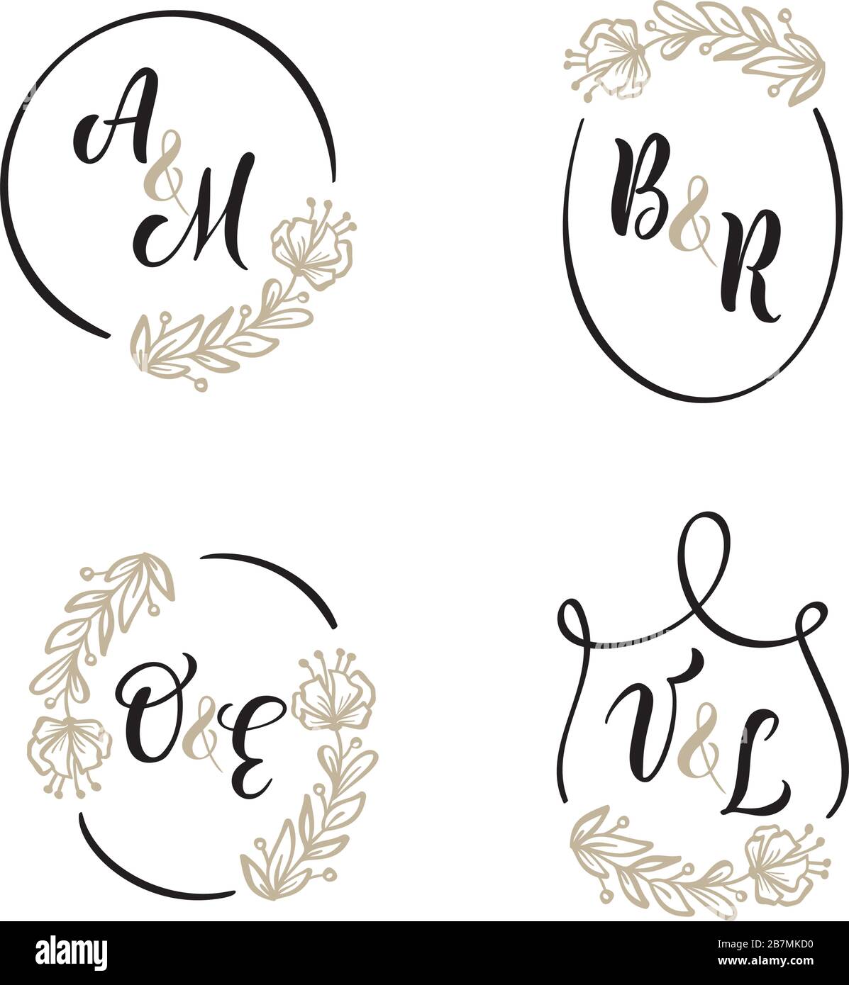 Set of vector wedding template logo Golden Wreath Background. Floral ...
