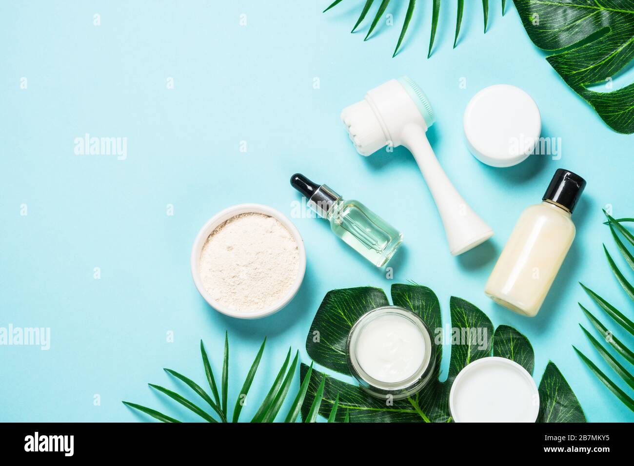 Skin care product on blue background. Stock Photo
