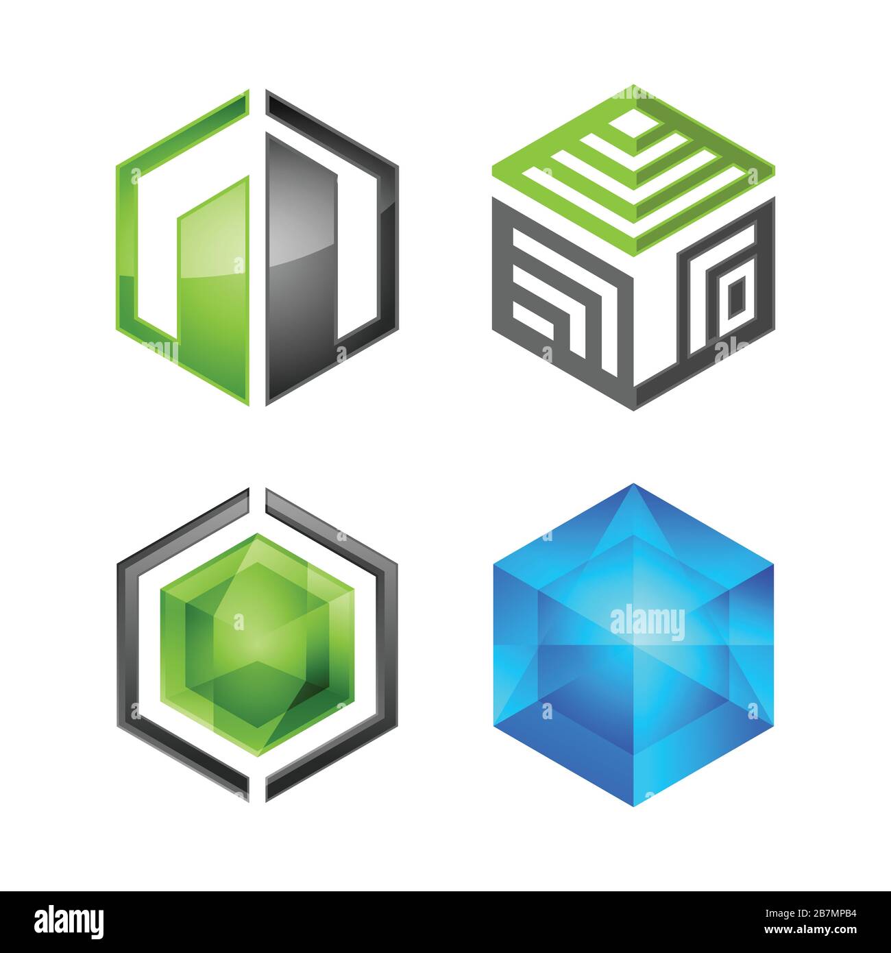 Set of abstract hexagon shape logo design template vector. Hexagon corporate logo set vector image Stock Vector