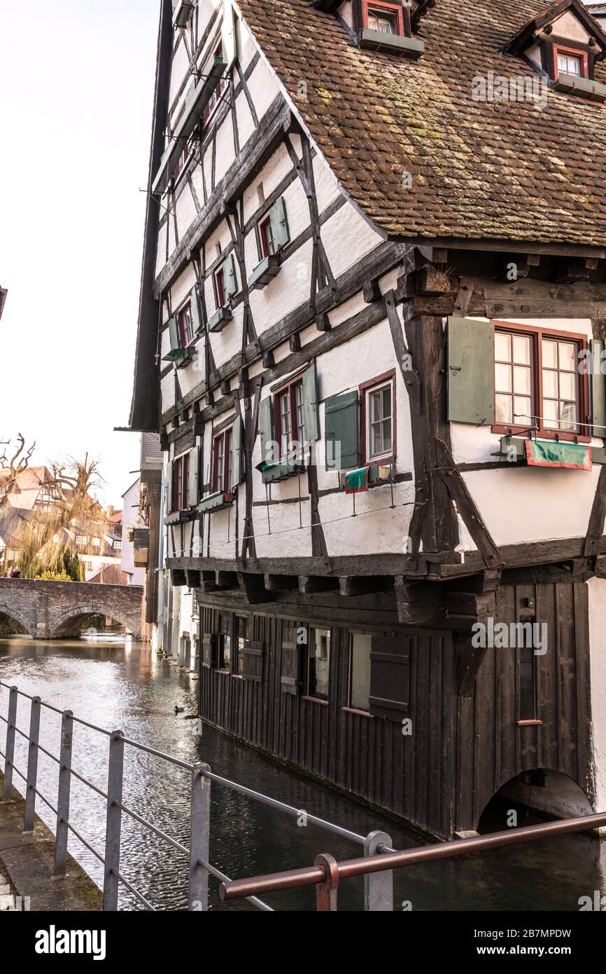 Old historical buildings in the old section of the town near the river ...